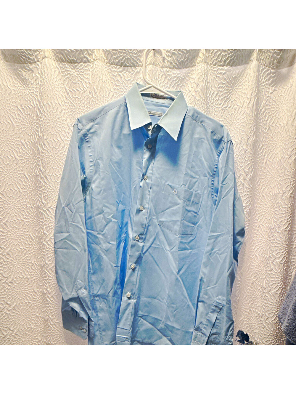 Vintage Christian Dior Blue Solid Dress Shirt Spread Collar 16 34/35